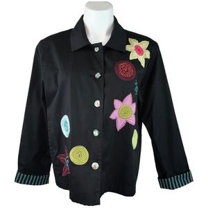 Vintage FAITH Celia Forrester Embellished Artsy Jacket M Black 90s Y2K